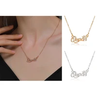 luxury queen crown chain necklace for women metal gold silver zircon crystal necklace jewelry for mother birthday present gifts