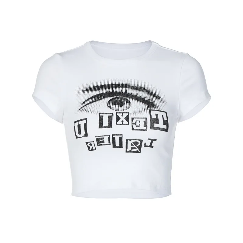 YOZOU 2022 Summer Cotton White Short Sleeve Graphic Y2K Baby Tee Tshirt for Girl Female Crop Top Grunge Clothes Rave Outfits |