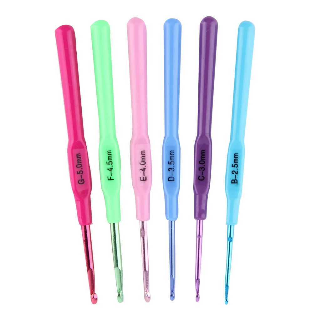 

6pcs/Set Crochet Hook Knitting Needles colorful Plastic Handle Aluminum Crochet Hooks Template Knit Needles Weave DIY Crafts