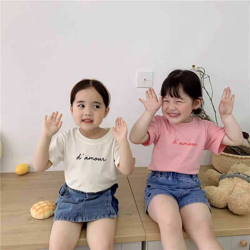 

Новинка лета 2022, Детская футболка для мальчиков и девочек, футболка с коротким рукавом и надписью в стиле унисекс, пуловер с круглым вырезом,...