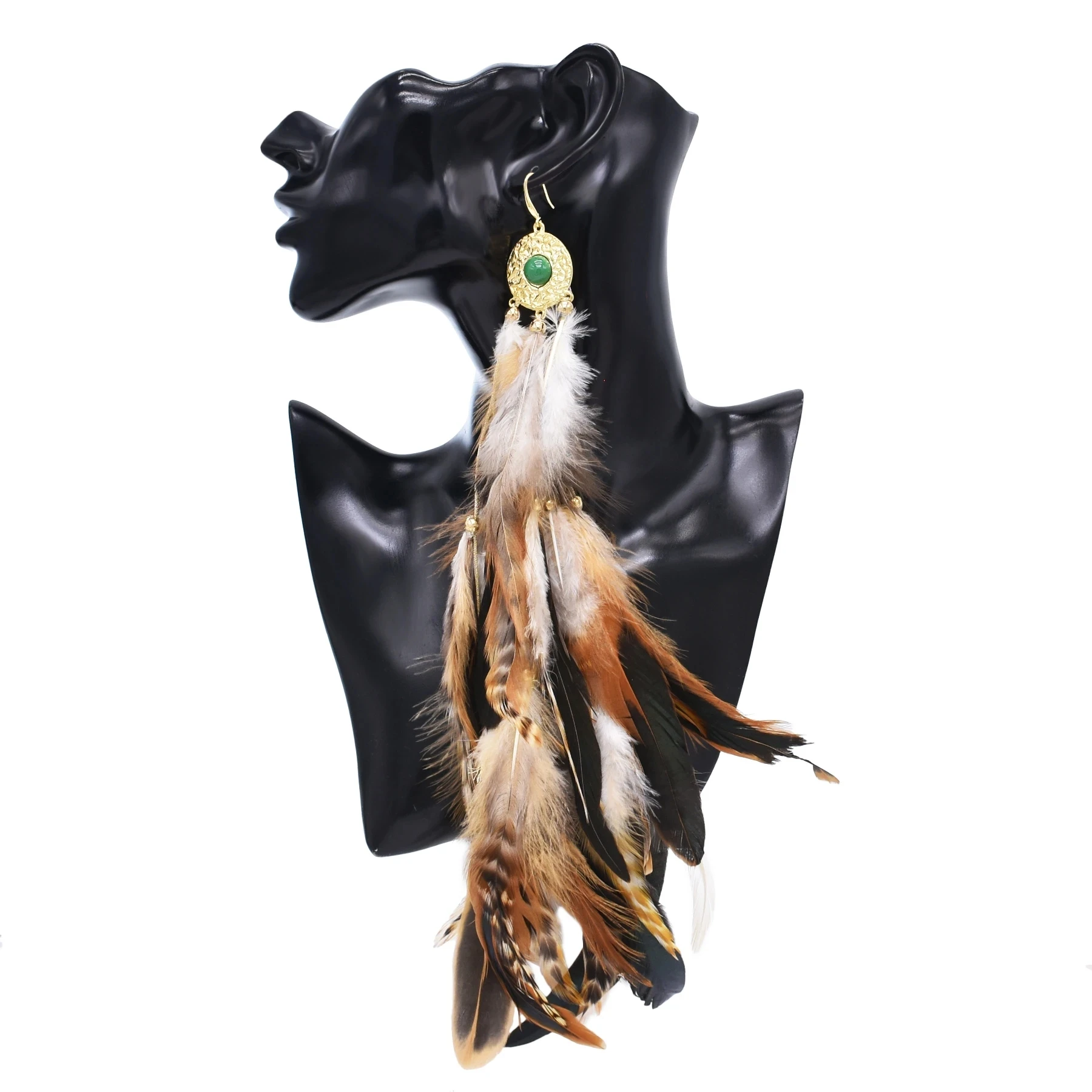 Модные крупные серьги-подвески большого размера с перьями зеленые акриловые