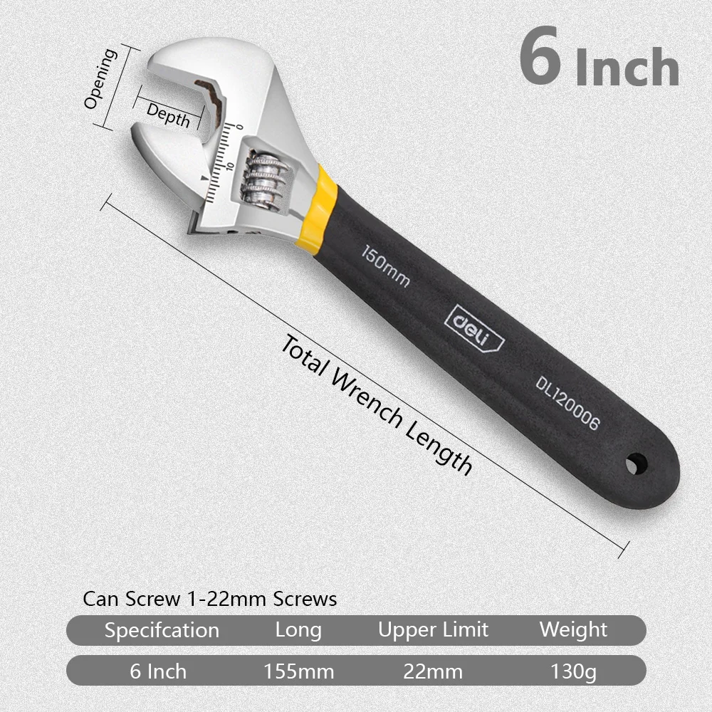 

Deli универсальный гаечный ключ 6/8/10/12 дюймов