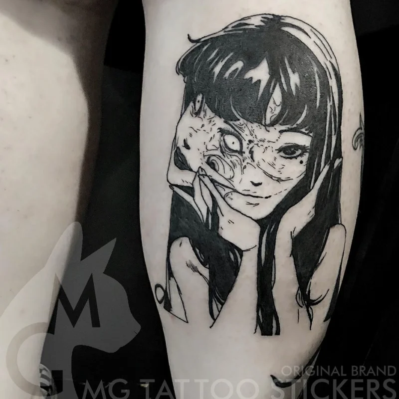 5 stück Japanischen Dark Comic Bösen Kawakami Tomie doppelseitige Mädchen Temporäre Fake Tattoo Aufkleber