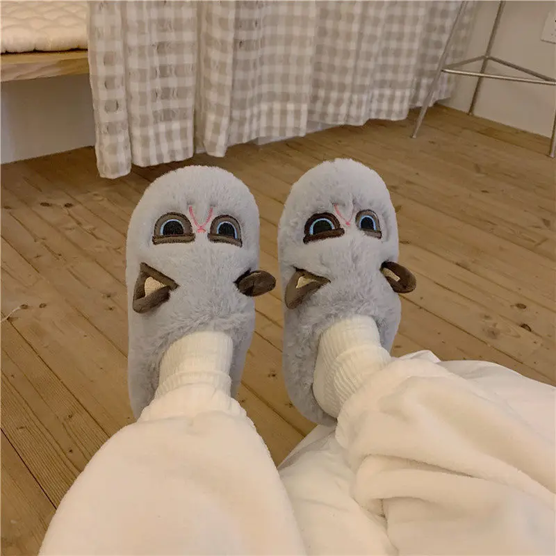 

South Korean INS wind cartoon cotton slippers female home indoor lovely girl heart plush soft sole non-slip moon shoes winter