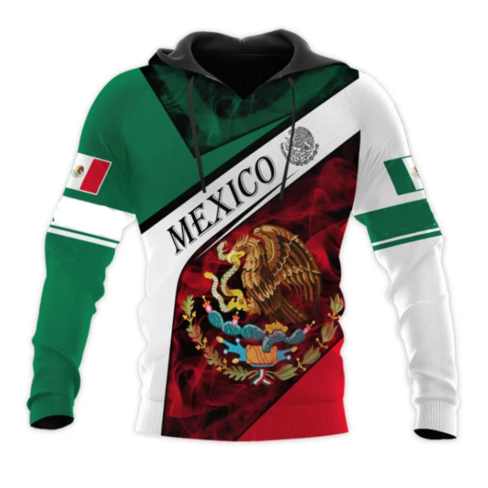 

Men's fashion 3D eagle pattern printing pullover mexican flag printing hoodie sports hip hara sukho plus size men's top