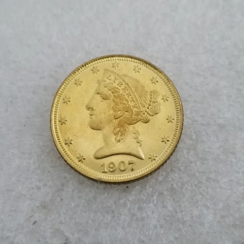 

American 1907 5D Brass Gold-plated Commemorative Collectible Coin Gift Lucky Challenge Coin