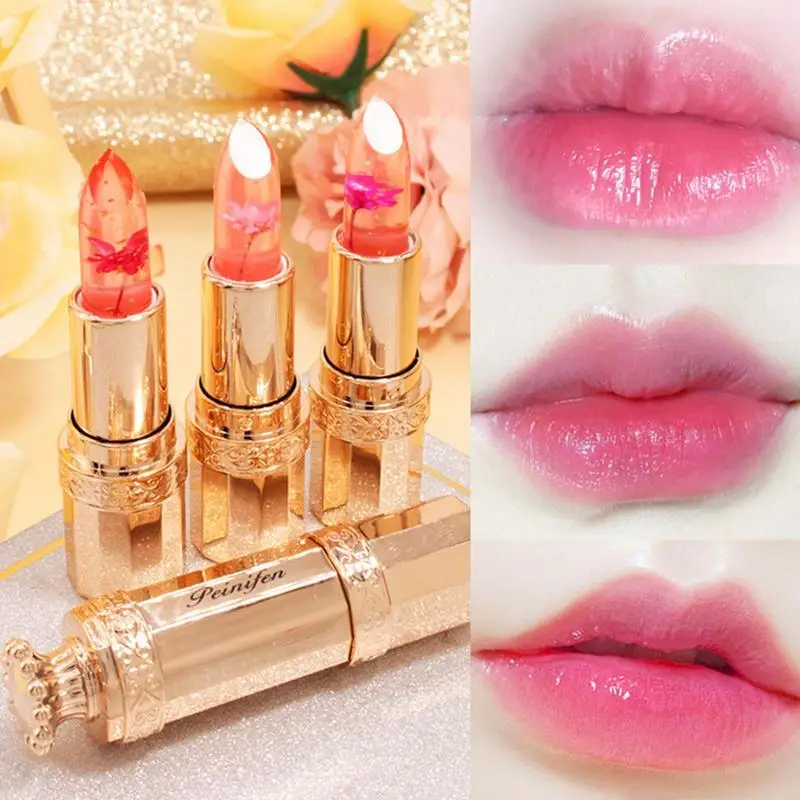 

Moisturizer Lip Gloss Transparent Jelly Flower Lipstick Temperature Color Change Waterproof Makeup Lip Balm Cosmetic Makeup Tool