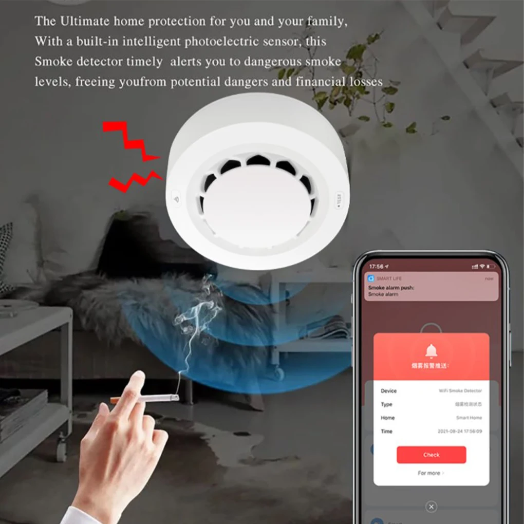 

WiFi Kitchen Alarm Tuya Ceiling Household APP Surveillance Fire Detector Sensor Battery Operated Sensitive Alert Improvement