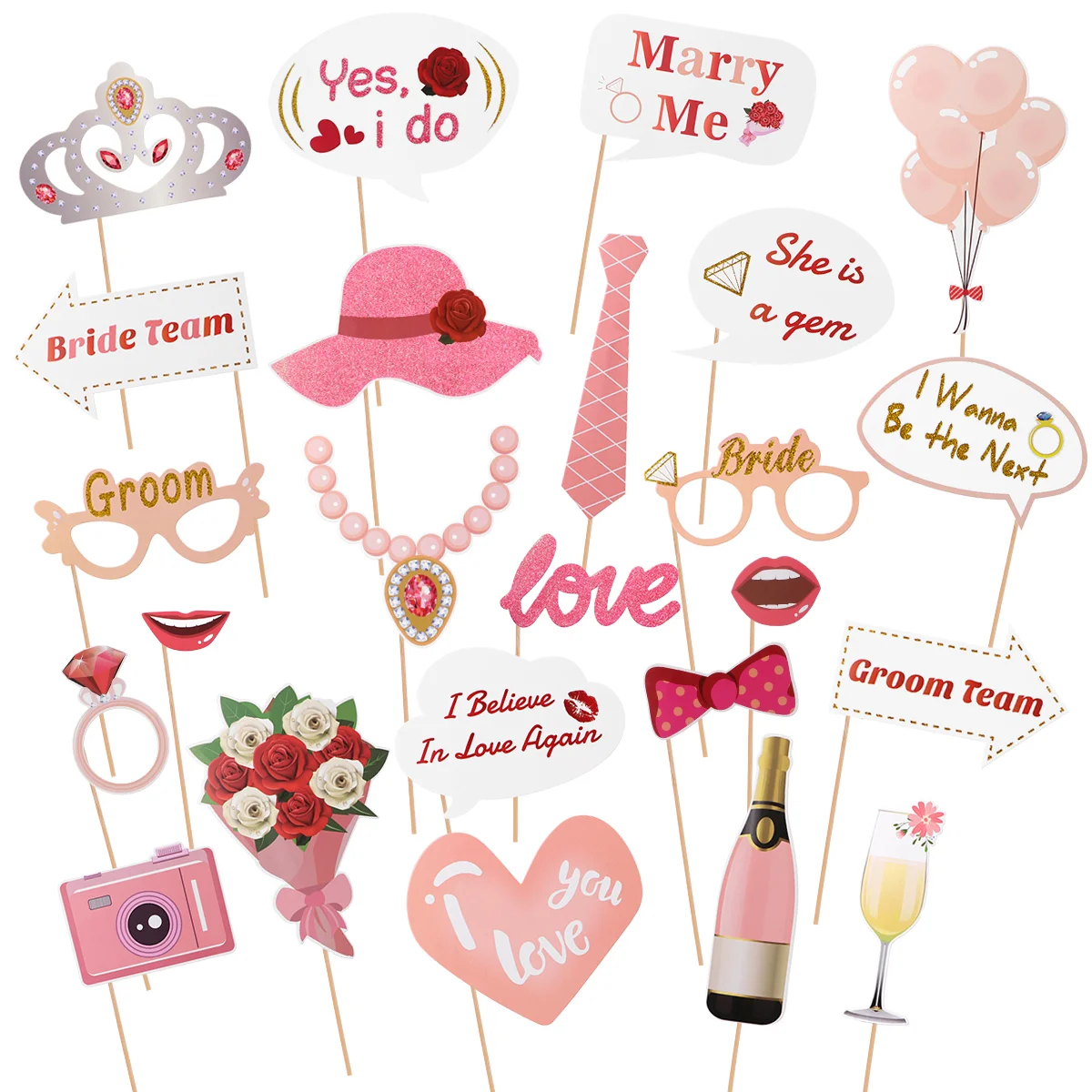 

Amosfun 24PCS Wedding Prop Kit Funny Wedding Photo Booth Props Sticks for Wedding Decoration Wedding Party Engagement