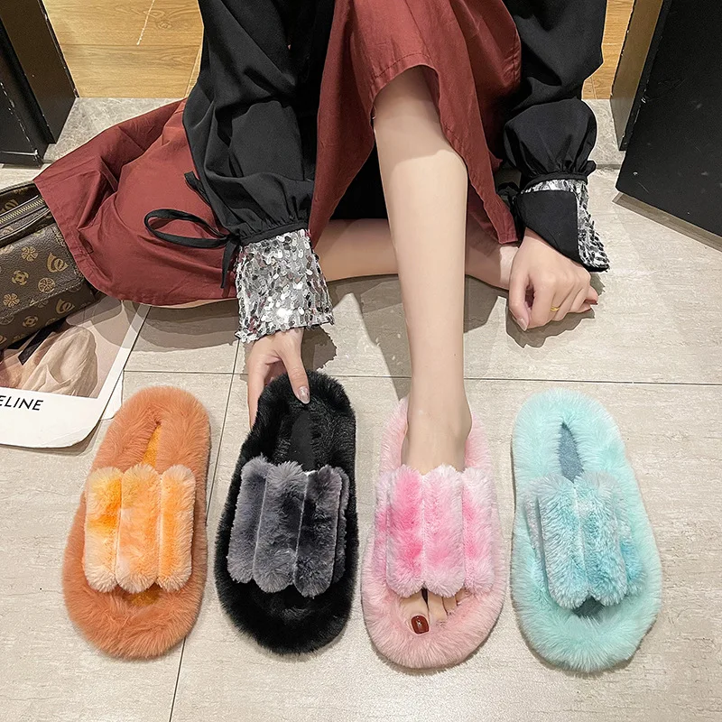 

Woolen Women's New Large Size Outer Wear Thick Bottom Indoor Home Foreign Trade One-Line Cotton Slippers TX-57