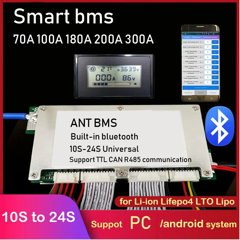 

Smart ANT BMS 10S - 24S 100A 200A 300A 450A Lithium Battery protection Board LiFePo4 Li-ion 13S 14S 16S 48V 60V Bluetooth APP