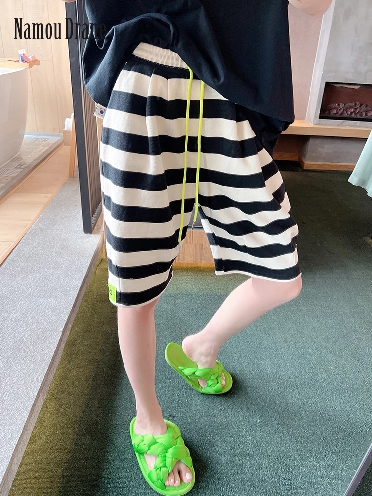 

Женские летние шорты Namou Drane, повседневные свободные шорты в черно-белую полоску, 2022