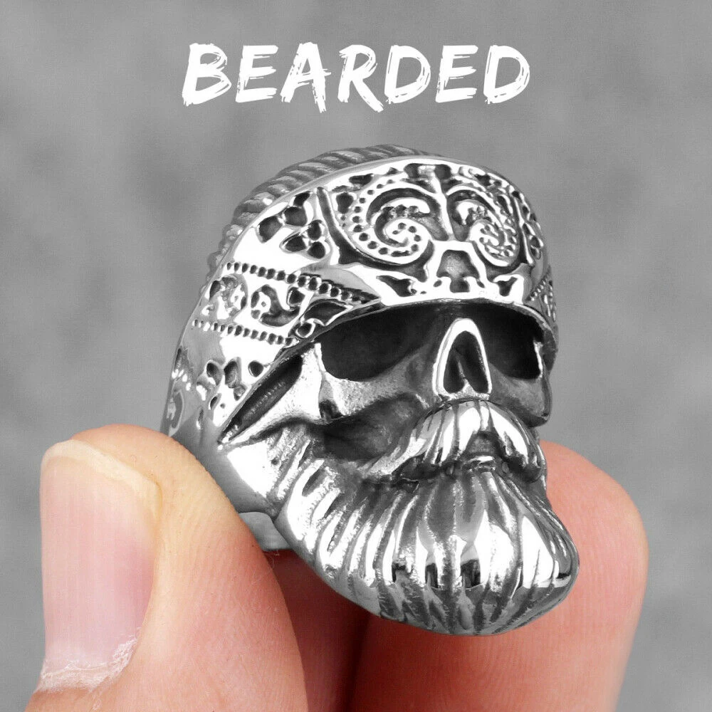 

Mens Stainless Steel Motorcycle Club Biker Punk Skull Ring Size 8-15