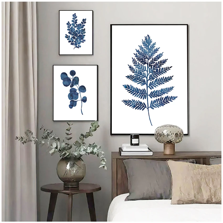 Blue Eucalyptus Foliage Painting Home Wall Decor Ink Fern Prints Watercolor Indigo Leaf Botanical Art Canvas s