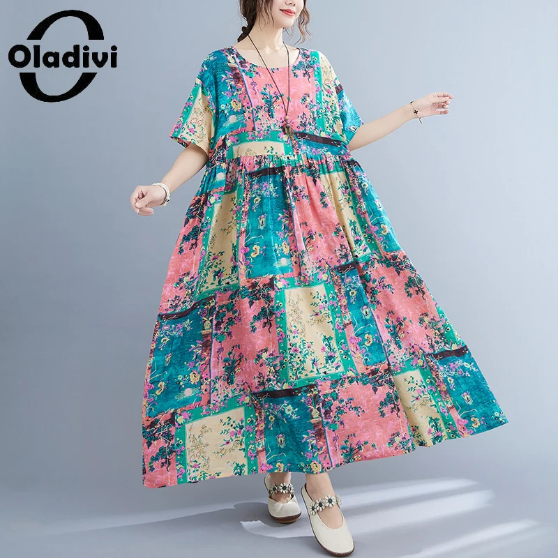 

Oladivi модное женское платье большого размера с принтом в стиле бохо, женские летние праздничные пляжные богемные длинные платья, женское пла...