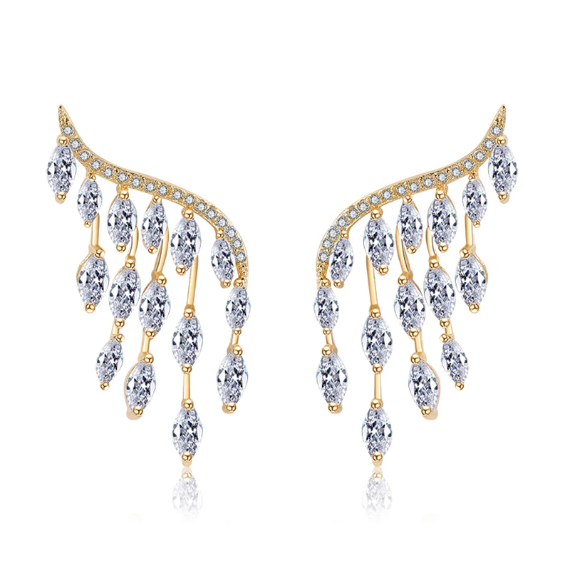 

Sweet Gold Color Tassel CZ Crystal Stud Earrings for Women Trend Brincos Party Piercing Daily Fashion Jewelry Gift Bijoux