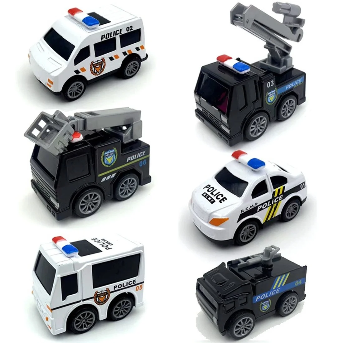 

6pc/set Scale 1/50 Diecast Alloy Simulation Police Car Models Pull Back Function Metal Sports Cars Model for Children Toys 78
