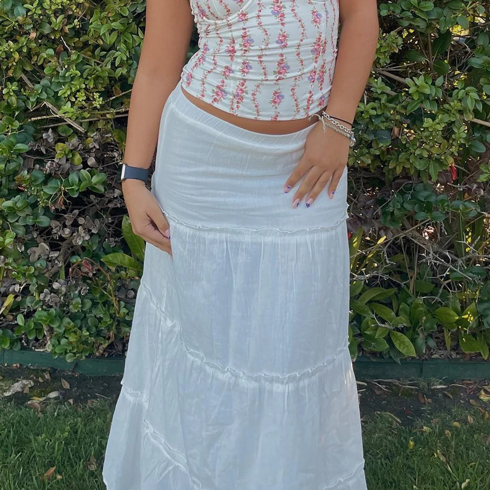 Женская летняя юбка с заниженной талией Однотонная юбка-качели цветочным