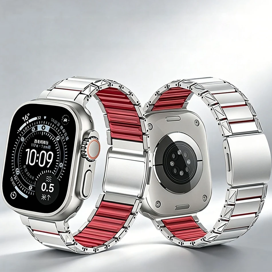 Фото Титаново-силиконовый ремешок для Apple Watch Series 11/10/9/8/7/6/5/SE/Ultra 3, магнитный ремешок для iWatch 49/46/45/44/42 мм №2