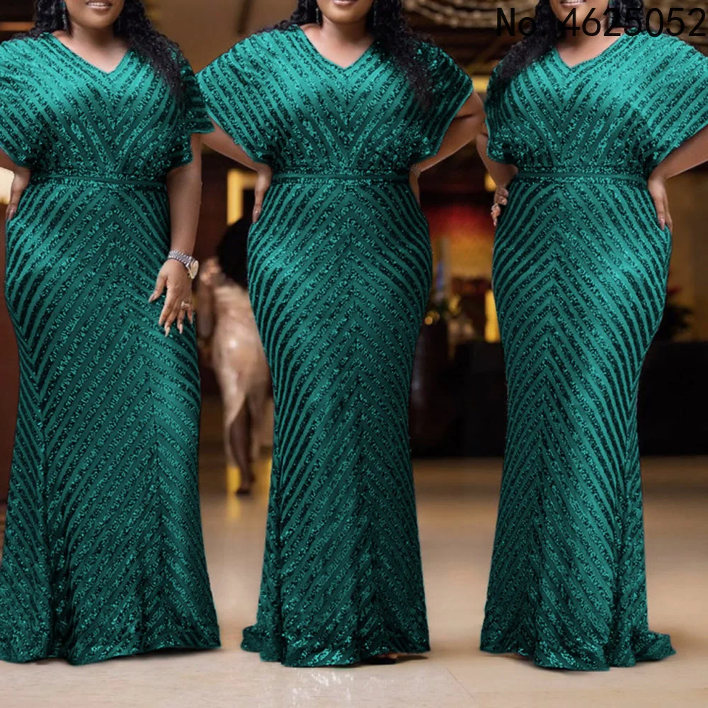 

Plus Size Evening Party Dresses For Women 5XL African Sequin Maxi Long Dress Elegant Africa Clothes Large Size Robe Africaine