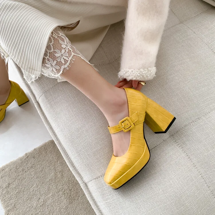 

women shoes 2022 high heels Square heel Square Toe heels for women zapatos de mujer 33-43 xj-343