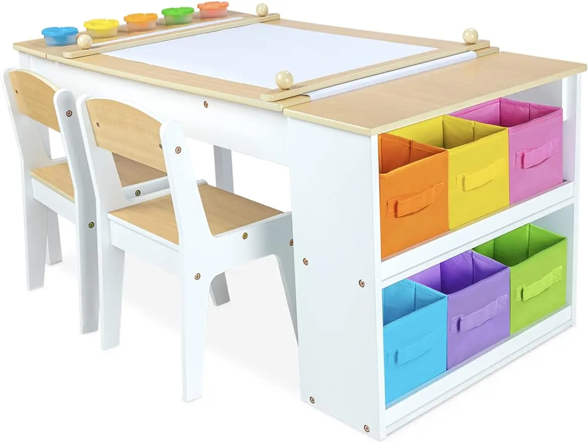 

Milliard 2-in-1 Kids Art Table and Art Easel Set with Chairs for Playroom, Toddler Craft and Play Wood Activity Table