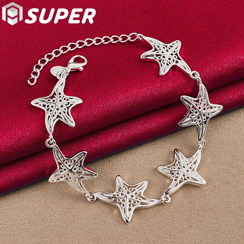 

925 Sterling Silver Big Starfish Bracelet Chain For Woman Wedding Engagement Party Gift Fashion Jewelry
