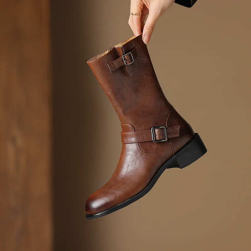 Винтажные ковбойские сапоги в стиле вестерн с металлической пряжкой на ремне