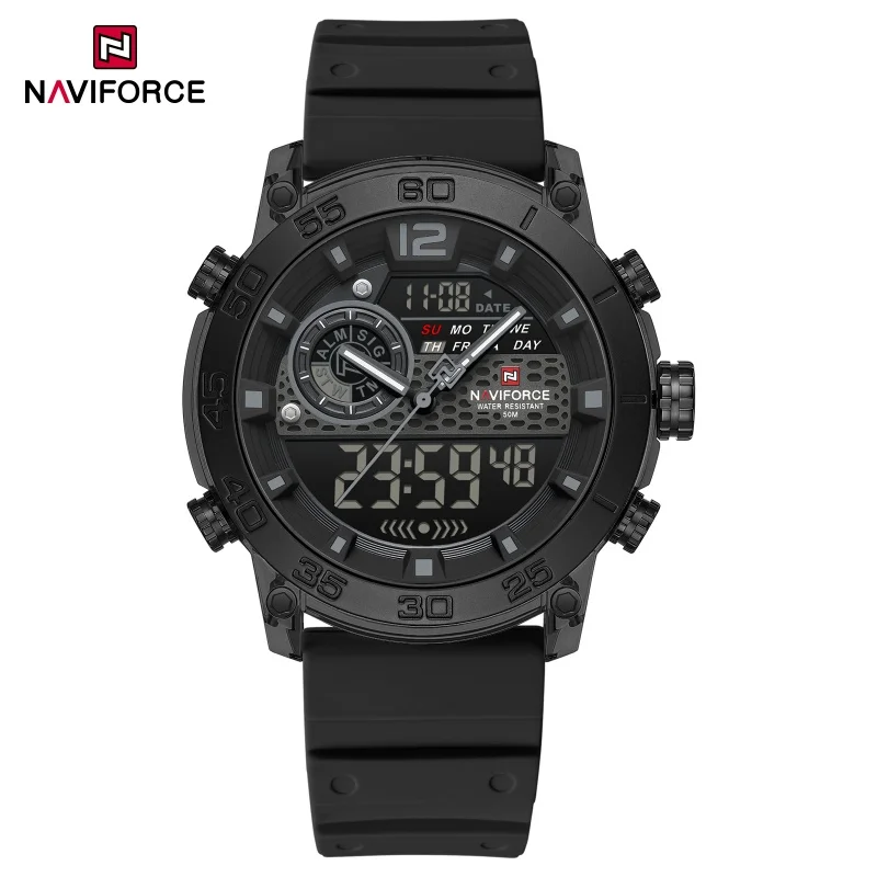 Фото NAVIFORCE 6104 модные электронные кварцевые часы мужские водонепроницаемые часы с календарем ночник спортивные уличные цифровые часы для отдыха reloj №1