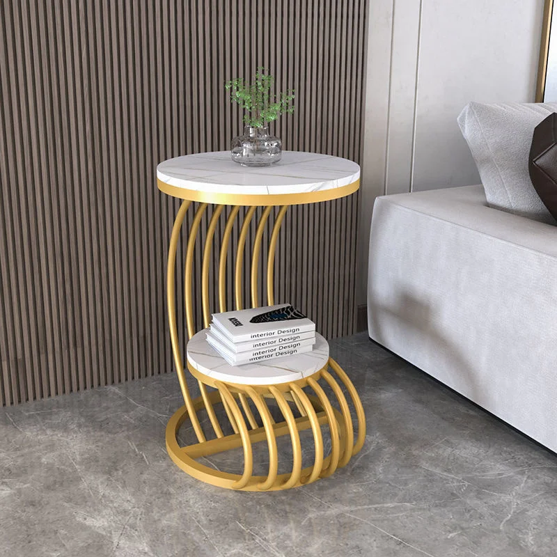 

Nordic Luxury Side Table Living Room Sofa Coffee Balcony Small Round Wrought Iron Slab Creativity Modern