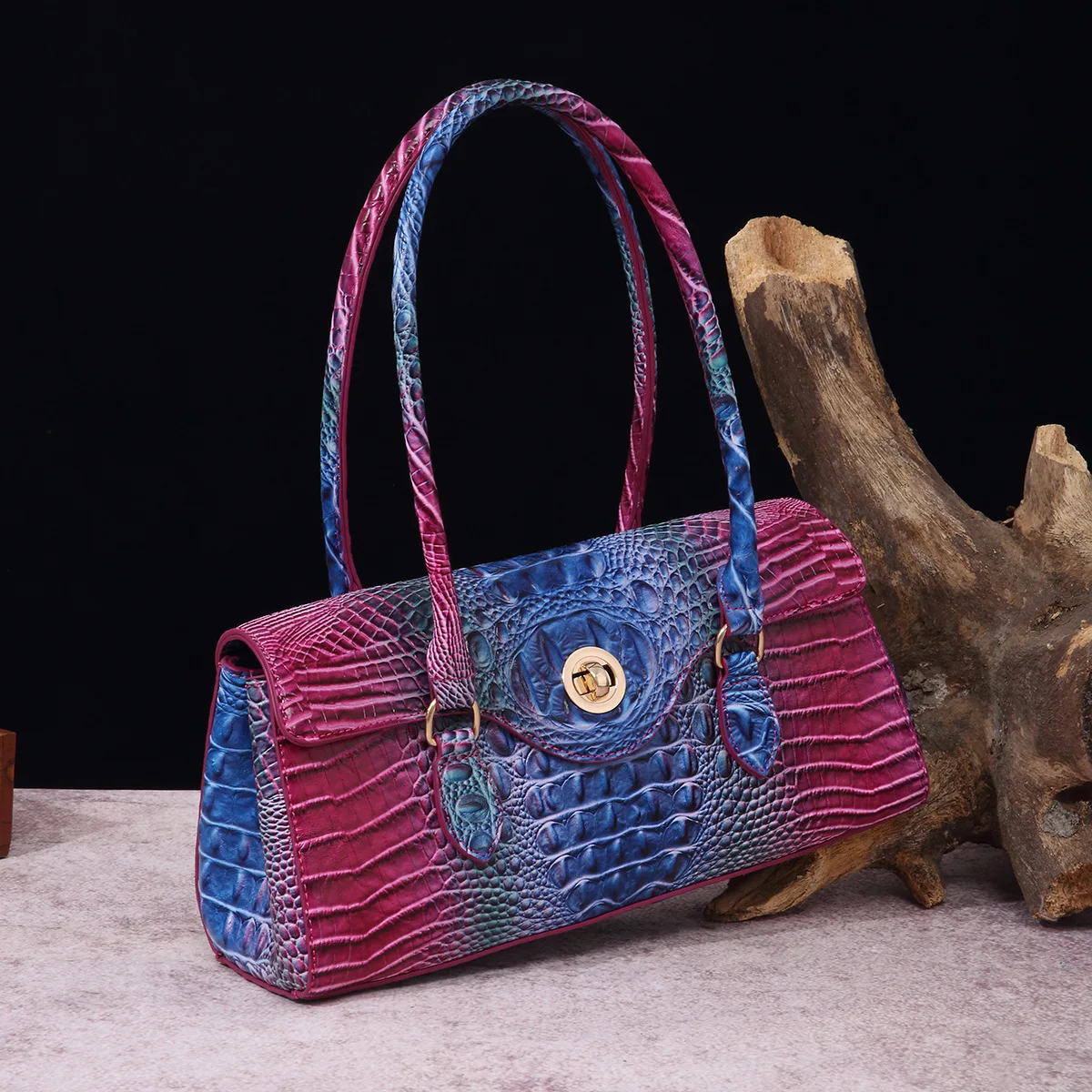 Сумка-тоут женская с крокодиловым принтом саквояж кросс-боди большой