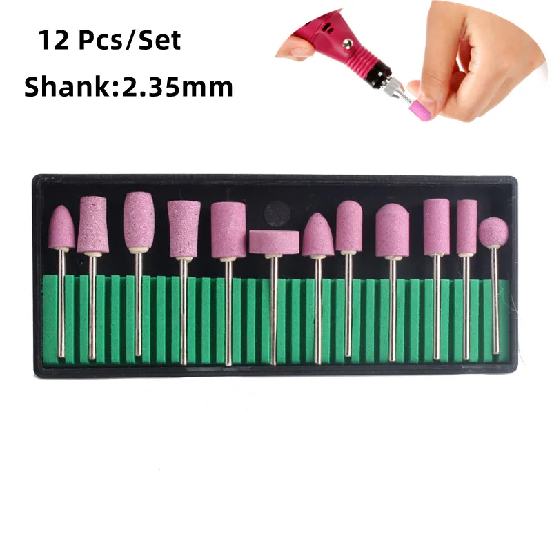 

12 PCS/Set Quartz Nail Electric Manicure Drill Bits Nail Polishing Head Cutters Set Pink Pedicure Milling Cutter Files Nail Art