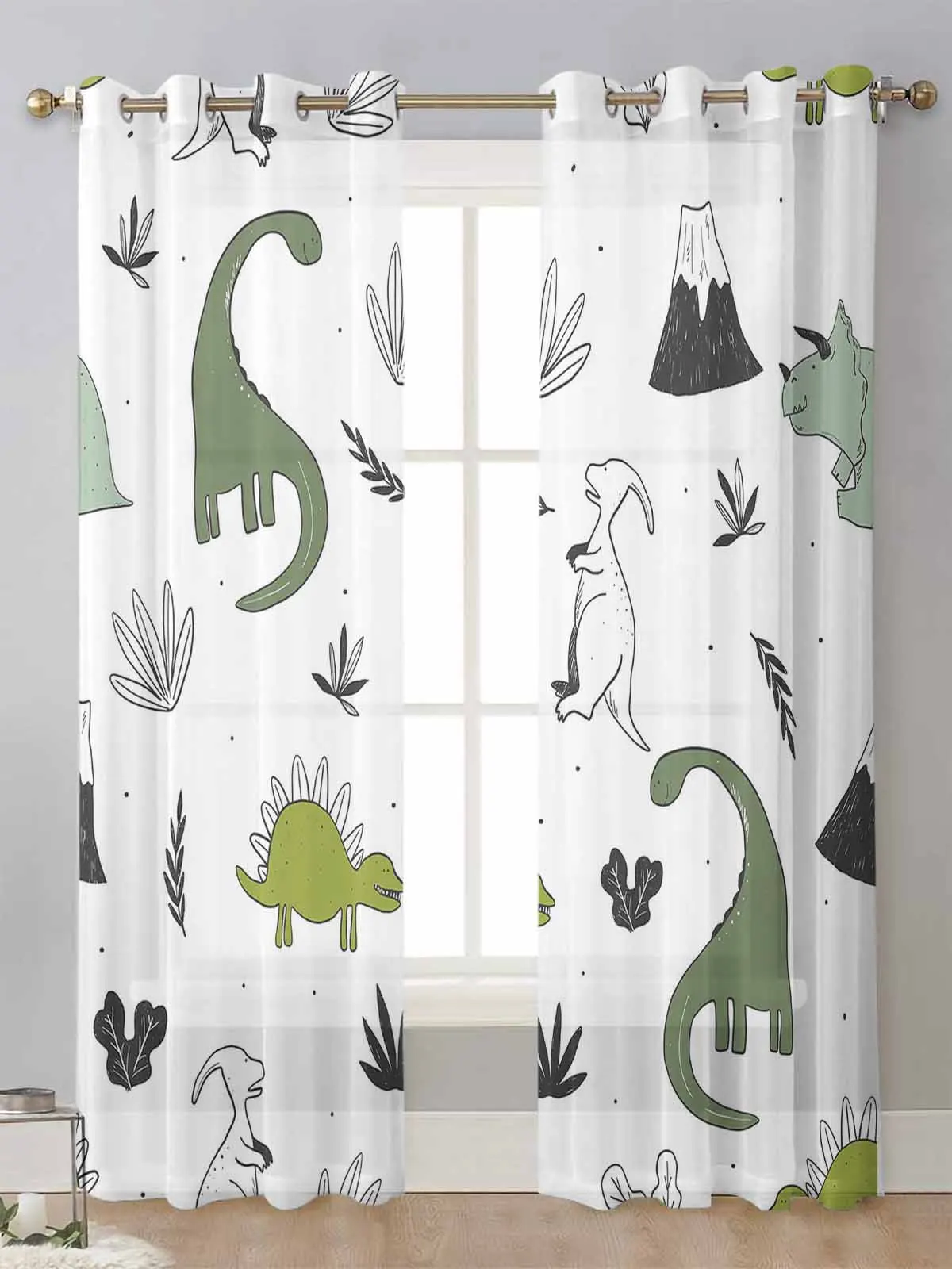 

Animal Green Dinosaur Plant Sheer Curtains For Living Room Window Transparent Voile Tulle Curtain Cortinas Drapes Home Decor