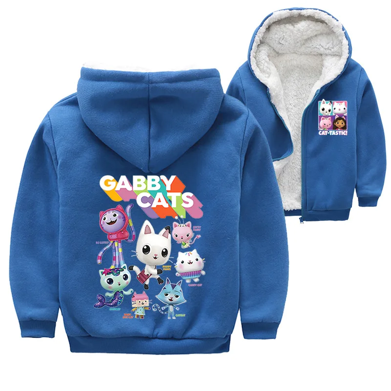 

Детская зимняя теплая Толстая бархатная Толстовка Gabby's Dollhouse, куртка с капюшоном, одежда для мальчиков, куртка на молнии для маленьких девоч...