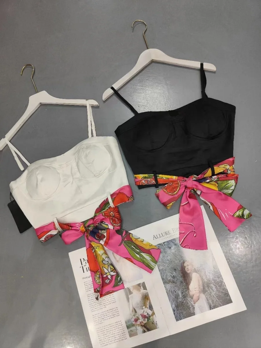 

2023 woman tops satin 3D printing corset sexy women camisole vest clothes new fashion belt bandeau top bra