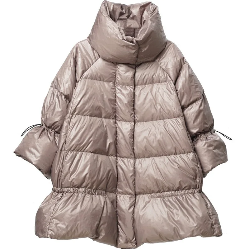 Women's New Down Jacket Coat White Duck Down A-shaped Stand-up Collar Mid-length Down Jacket for Women