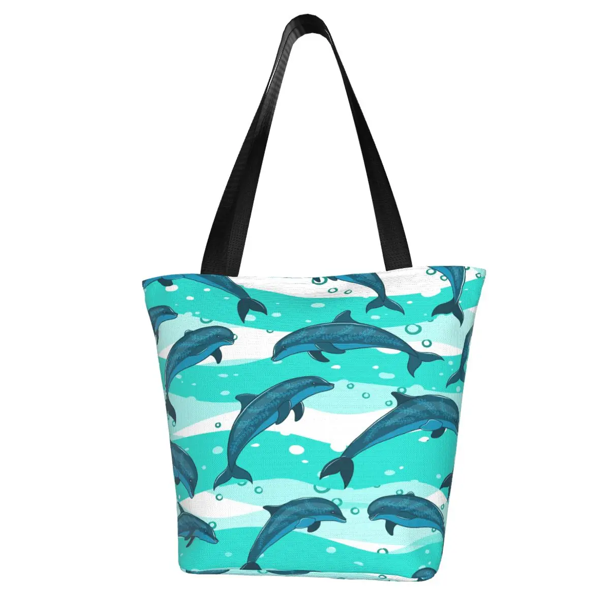 

Women Shoulder Bag Jumping Dolphins On Green Wave Ladies Shopping Bag Grocery Handbag Tote Bag for Girls