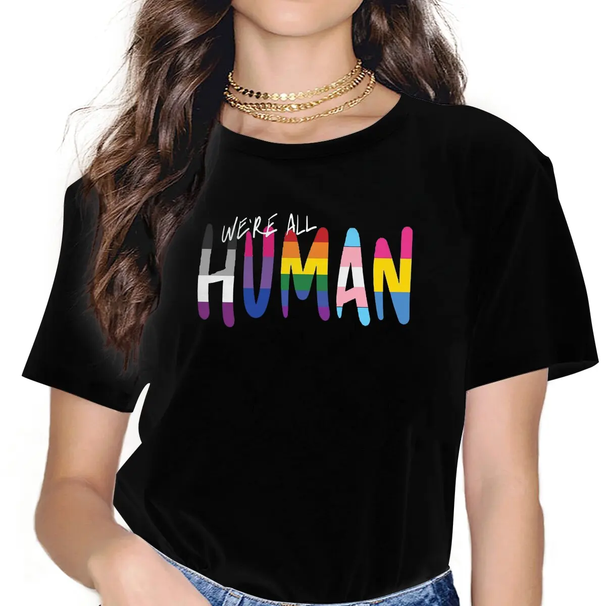 

Gray LGBT Pride Love Allyship WE ARE ALL HUMAN Tshirt Homme Women's Clothes Unisex Blusas T Shirt For Women