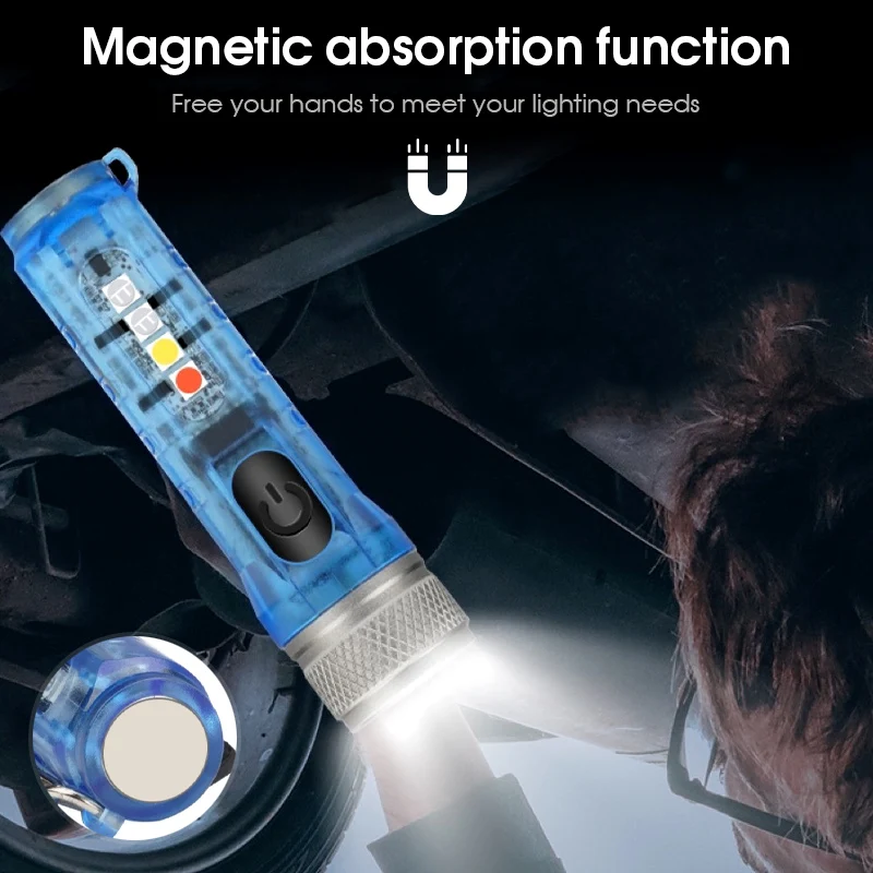 

Keychain Flashlight USB Rechargeable Multi-function IP65 Waterproof Fluorescent Magnetic Warning Outdoor Camping Flashlight