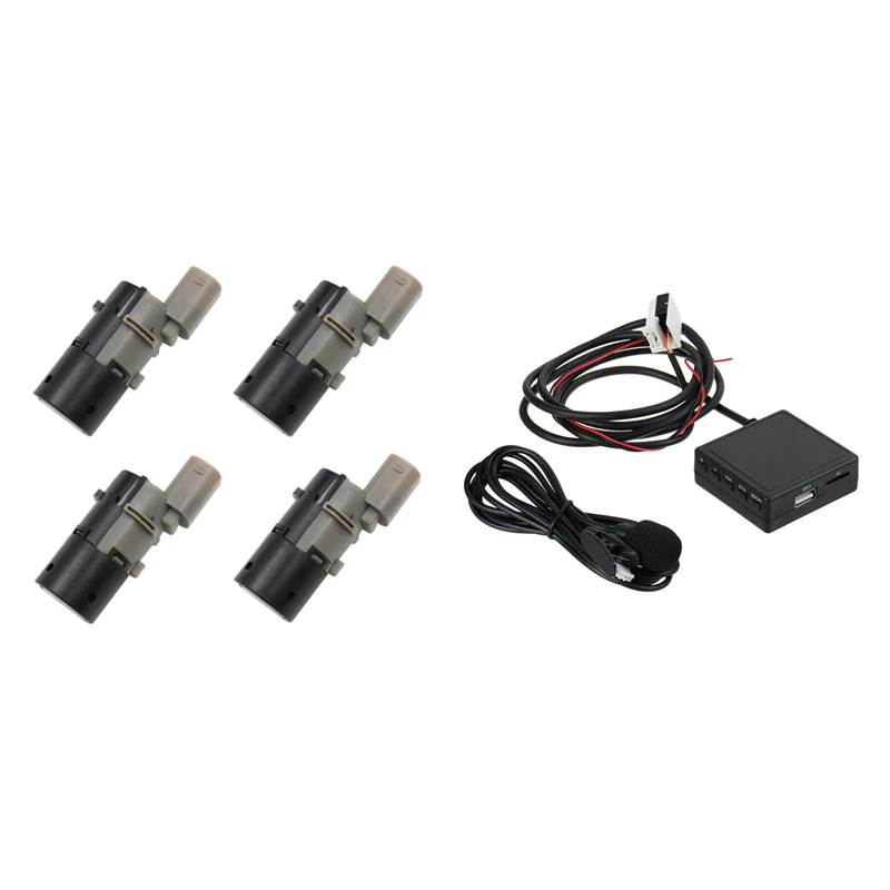 

4 Pcs Car Reverse Backup Assist Pdc Parking Sensor with Stereo Aux Adaptor Bluetooth Module Cable Handfree Microphone