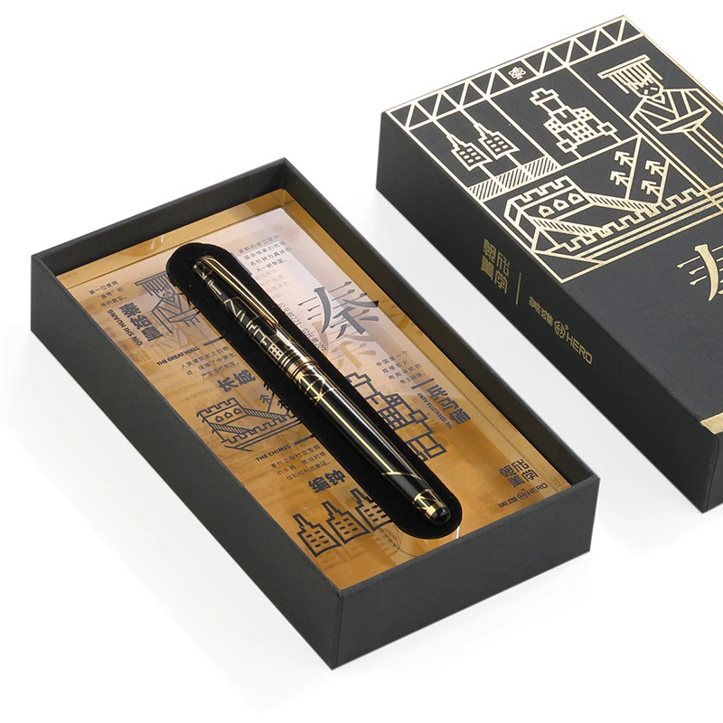 Hero 100 14K Gold Nib Fully Metal Dynasty Series (Qin) Fine Nib 0.5mm Fountain Pen Authentic Ancient Writing Gift Set Ink Pen