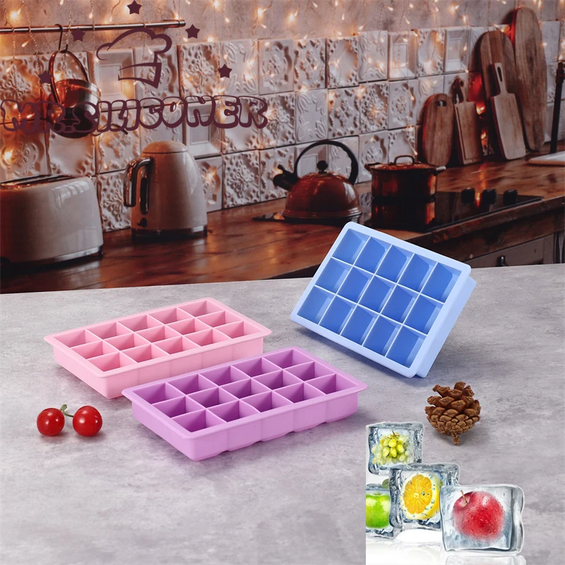 

Ice Cube Tray Silicone Ice Tray Easy Release Silicone Ice Cube Molds Make 15 Square Ice Cubes BPA Free Ice Trays Fit Beverages