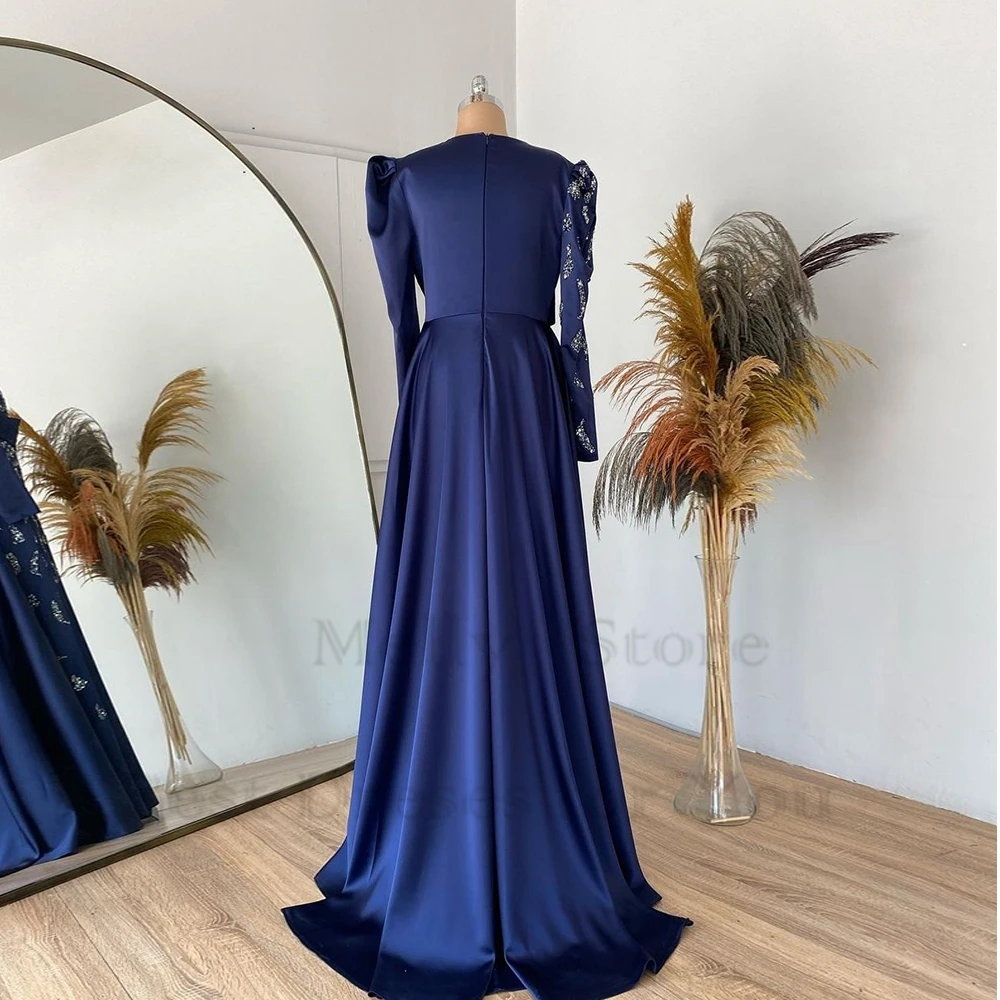 

Fashion Sheath Evening Dresses Satin Full Sleeve Sequined Prom Gowns 2023 Summer New Pleat Scoop Robe De Soirée Zipper Back