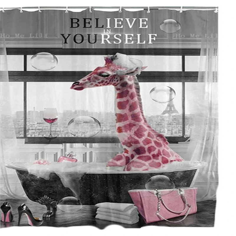 

Pink Eiffel Tower Giraffe Funny Quote Animal Take Bath In Bathtub Sexy African American Woman Black Girl Chic Shower Curtains