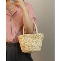 corn husk hand woven handbags for women small straw bucket top handle womens bag summer straw beach bag women bolsos vintage new