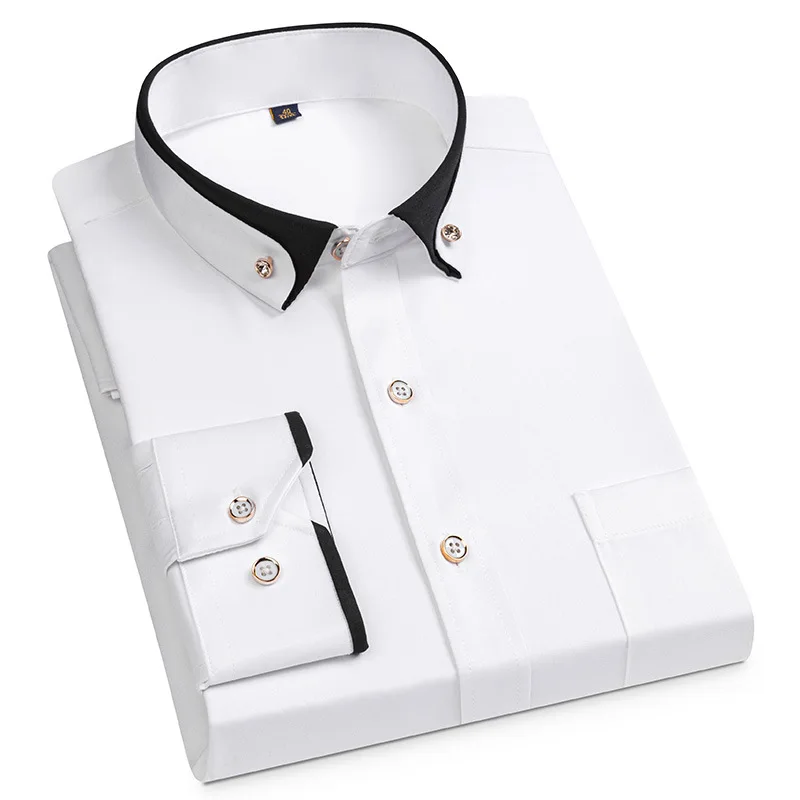 2022 new large size drill buckle elastic anti-wrinkle long-sleeved men's business casual four seasons shirt |
