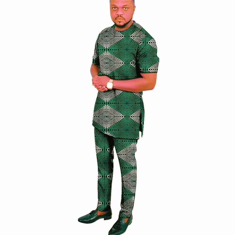 African clothing men's print set short sleeve shirt with trouser Ankara fashion pant sets customize wedding male formal outfits