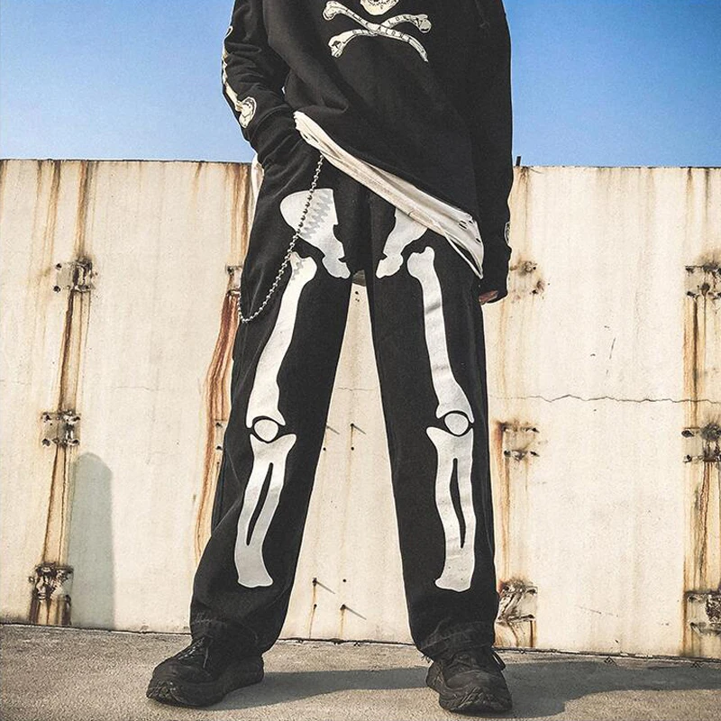 

2022 new High-quality European and American men's and women's same print Halloween elements jeans Wide leg straight trousers