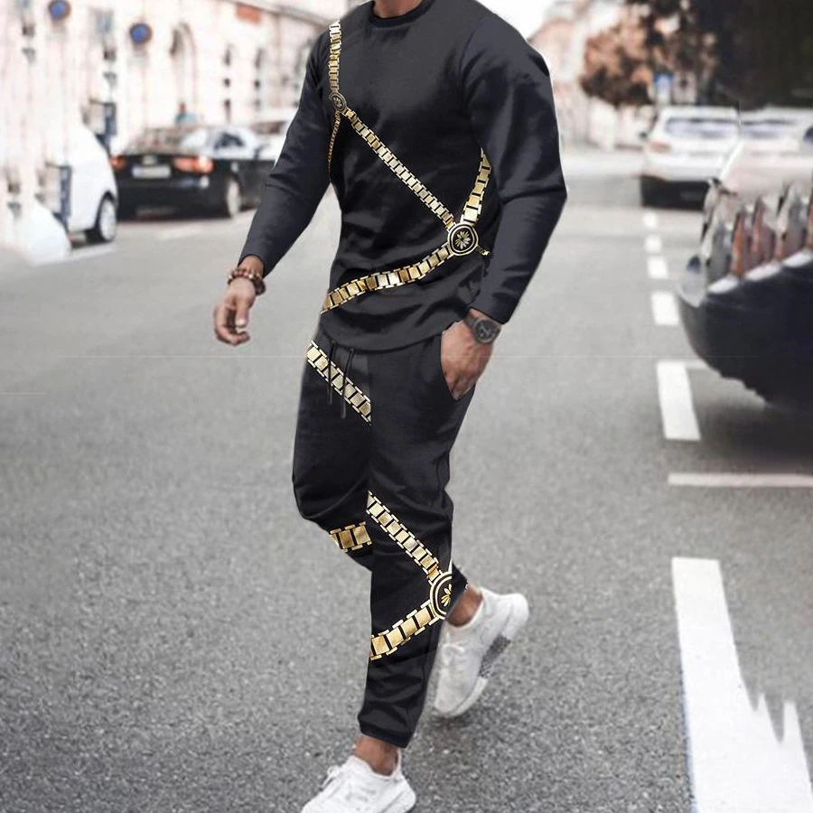 Tracksuit Long Sleeve T Shirt+Sweatpants Suit Men Streetwear Gym Sweatshirt Oversized Male Clothing 2 Piece Sets Trendy 3D Print