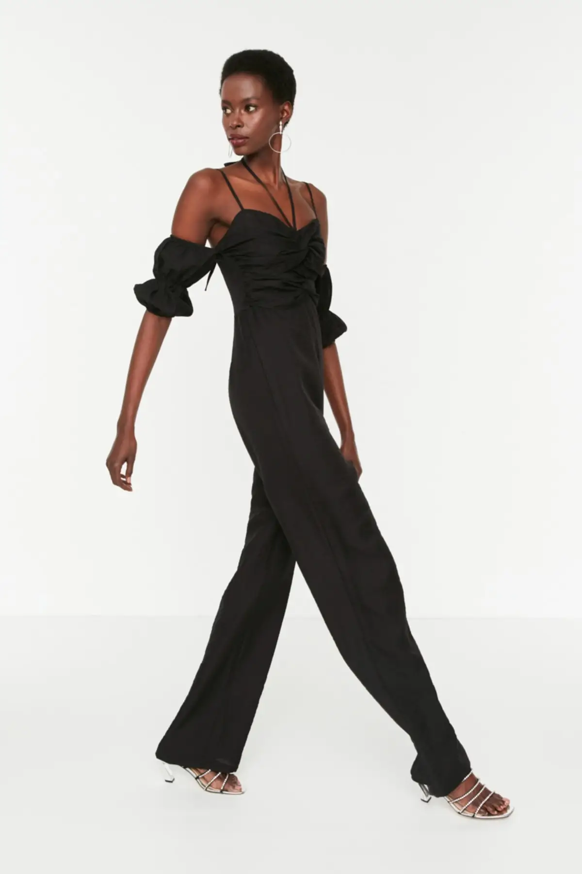 

Women's Overalls Black Collar Detailed Jumpsuit Hot Style Quality Fabric Sleeveless Baggy Trousers Casual Jumpsuit